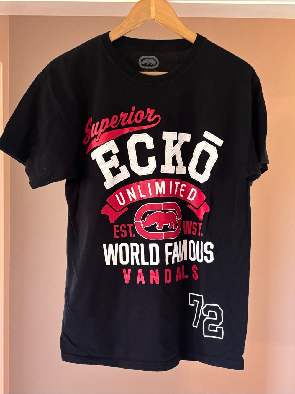 Ecko Unlimited Black Tee with Red & White Graphic Logo